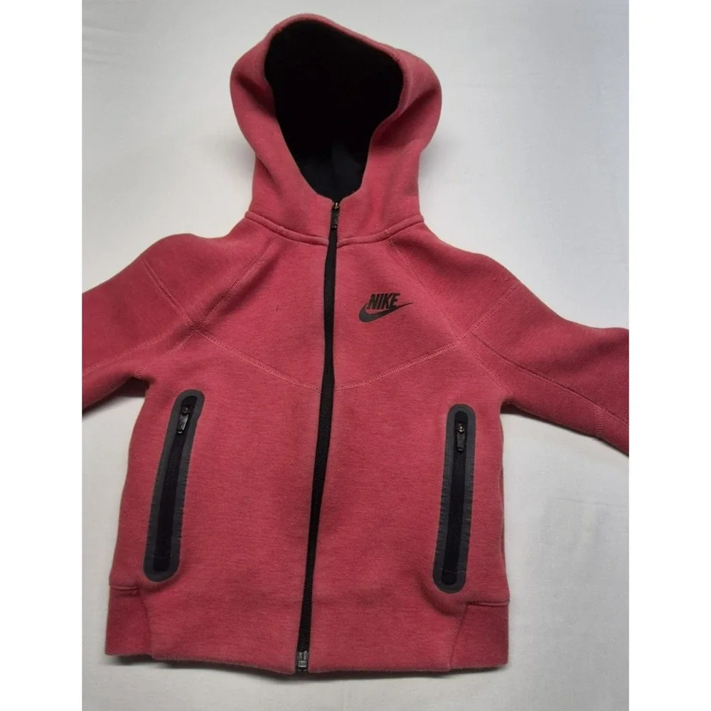 Nike Fleece full zip Hooded Jacket Light University red Kids size XS zip pockets